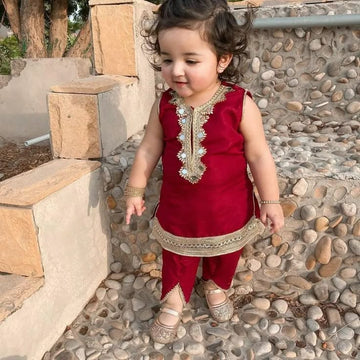 Red lace embellished outfit